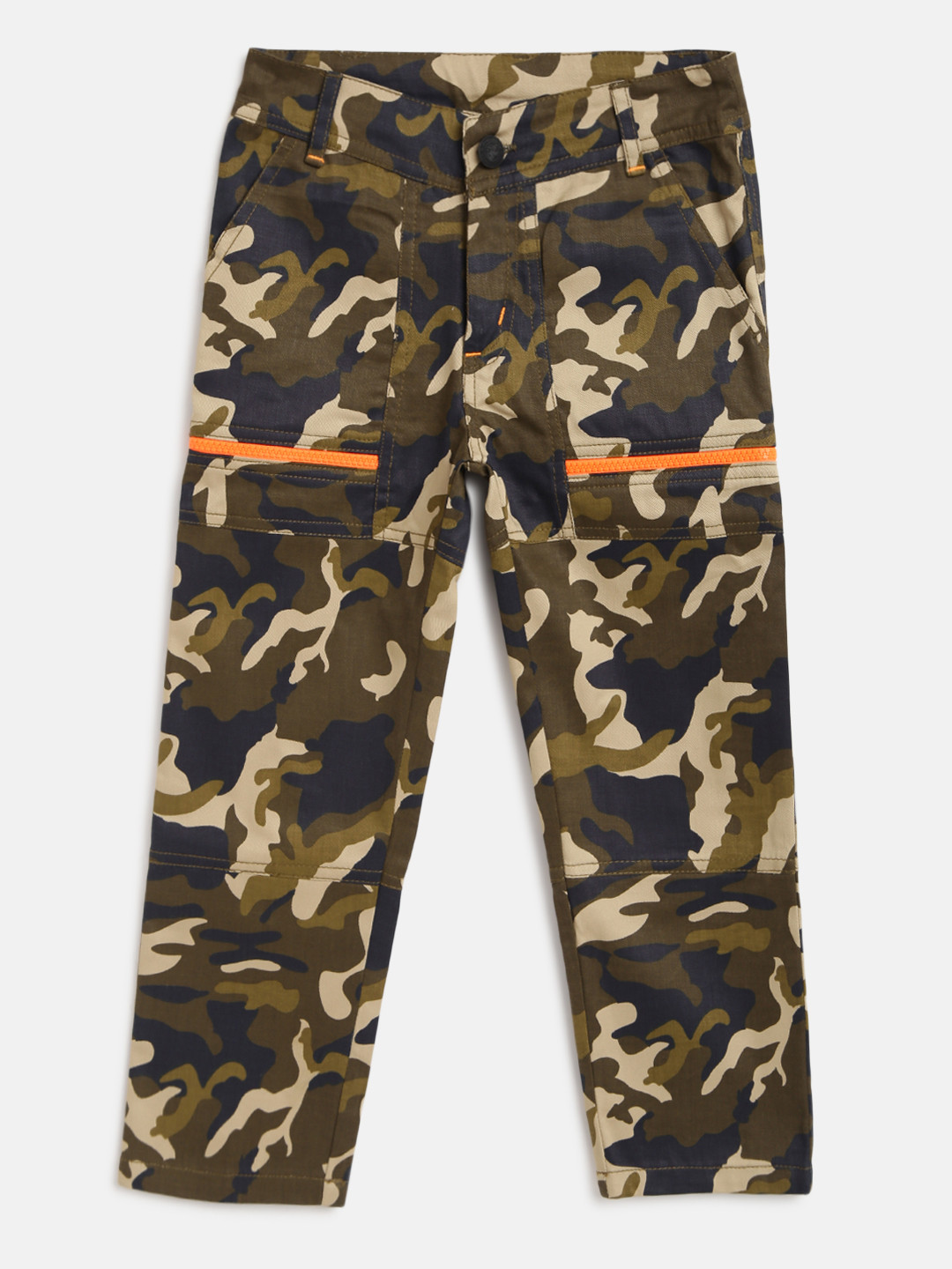 Cherry Crumble Boys and Girls Multicolor Camouflage Zipper Pants