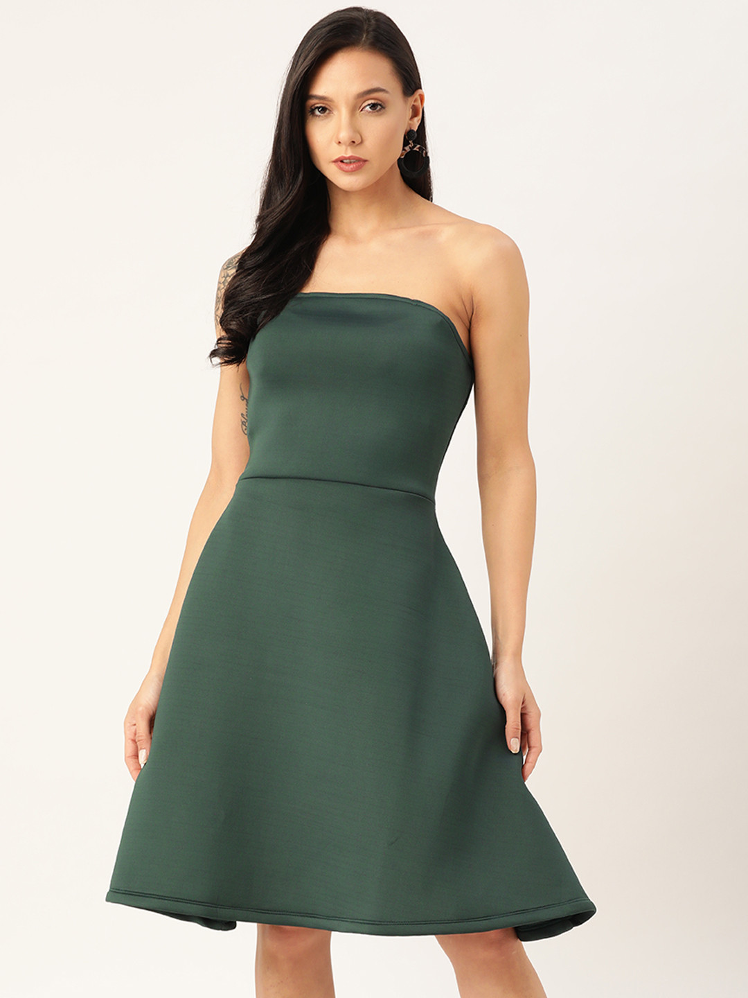 DODO & MOA Women Teal Green Solid Off-Shoulder Fit and Flare Dress