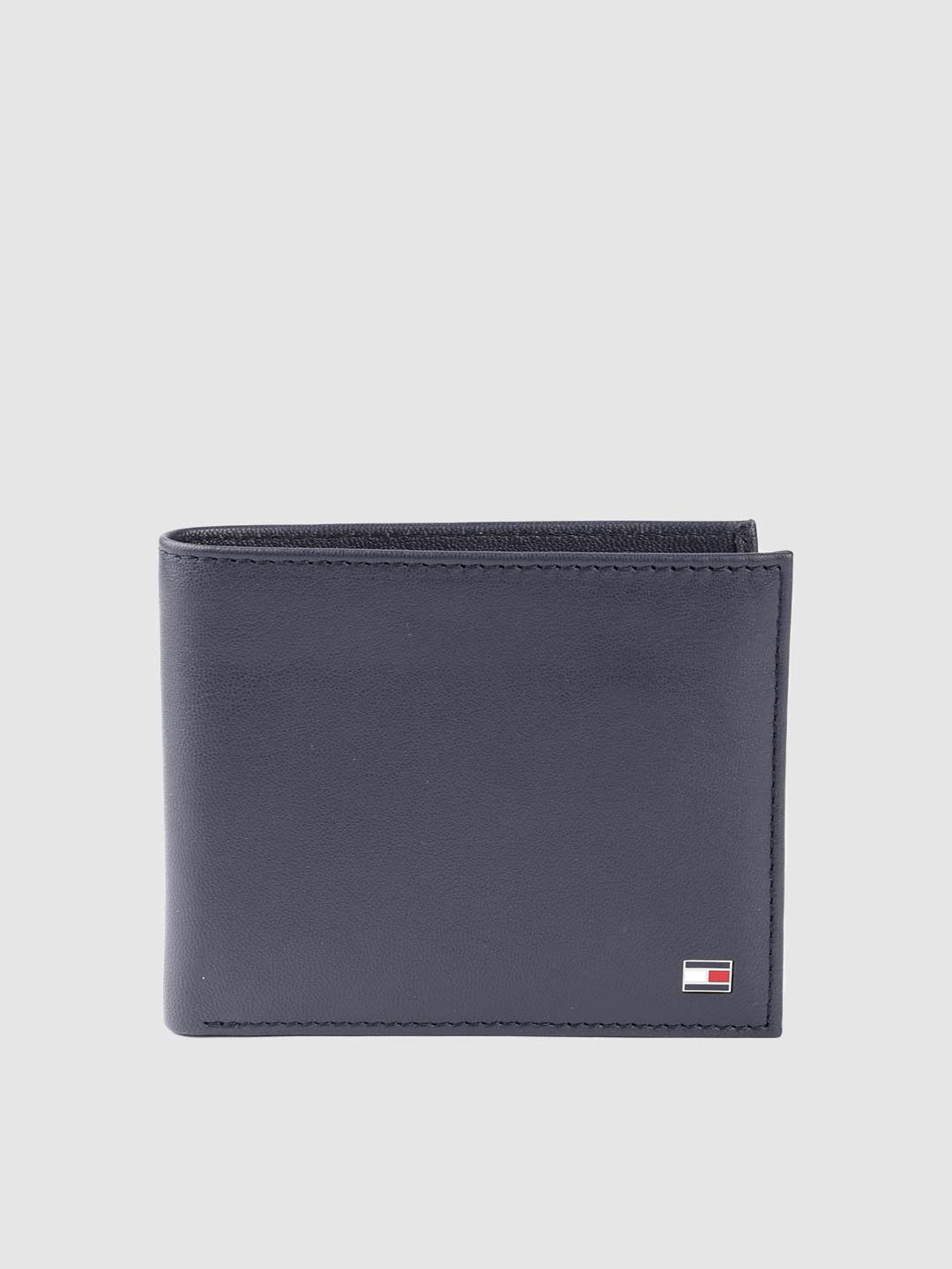 Tommy Hilfiger Men Navy Blue Leather Solid Two Fold Wallet with Detachable Flap