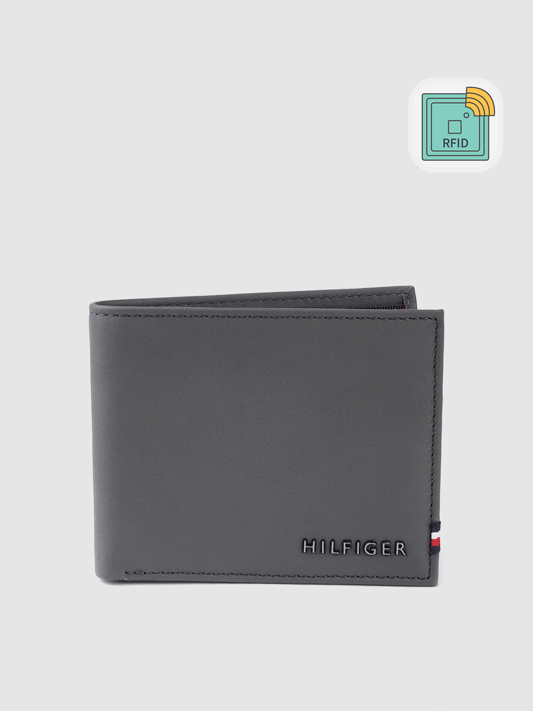 Tommy Hilfiger Men Navy Leather Solid RFID Protected Two Fold Wallet