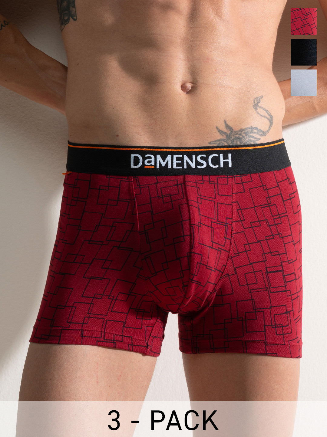 DAMENSCH Men Pack Of 3 Anti Bacterial Deodorizing Trunks DAM-CTM-T-SNR-DRG-SWB-PACK-3-MIX