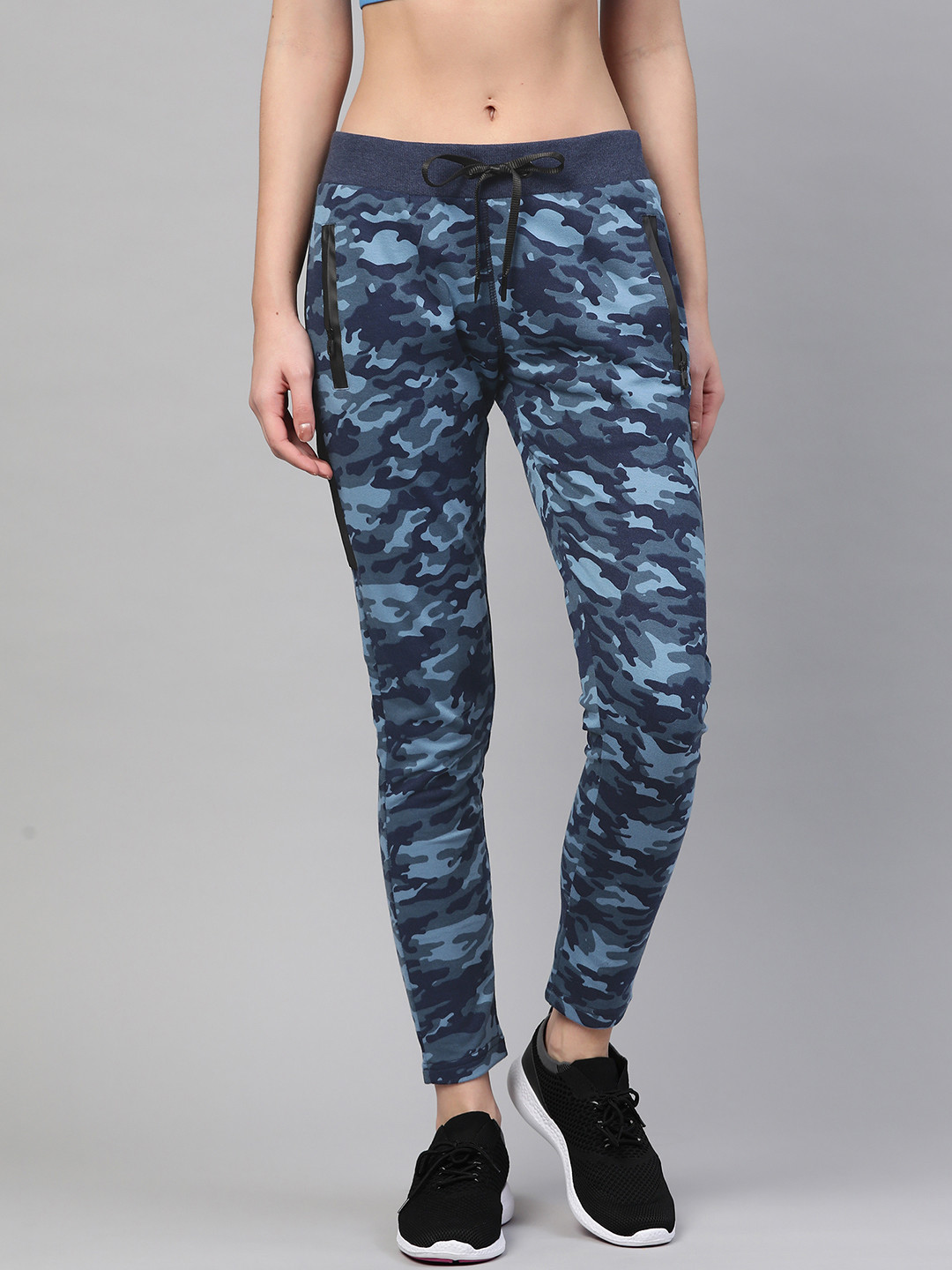 M7 by Metronaut Women Blue Slim Fit Camouflage Print Track Pants