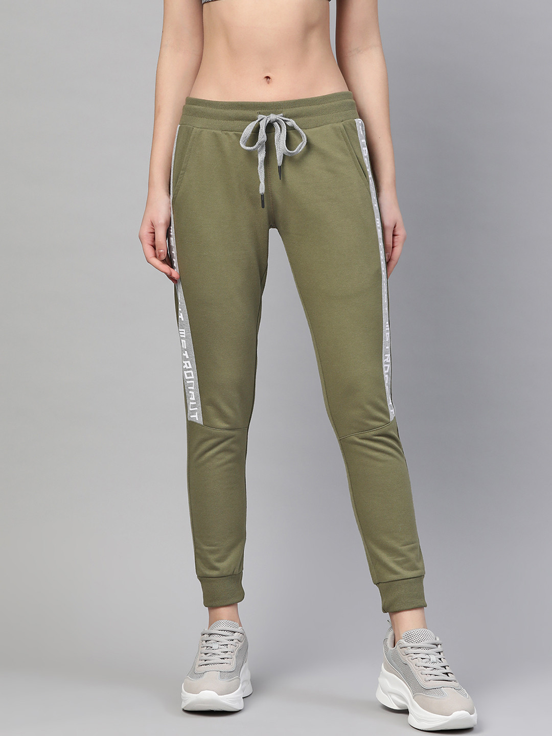 M7 by Metronaut Women Olive Green Printed Detail Slim Fit Track Pants