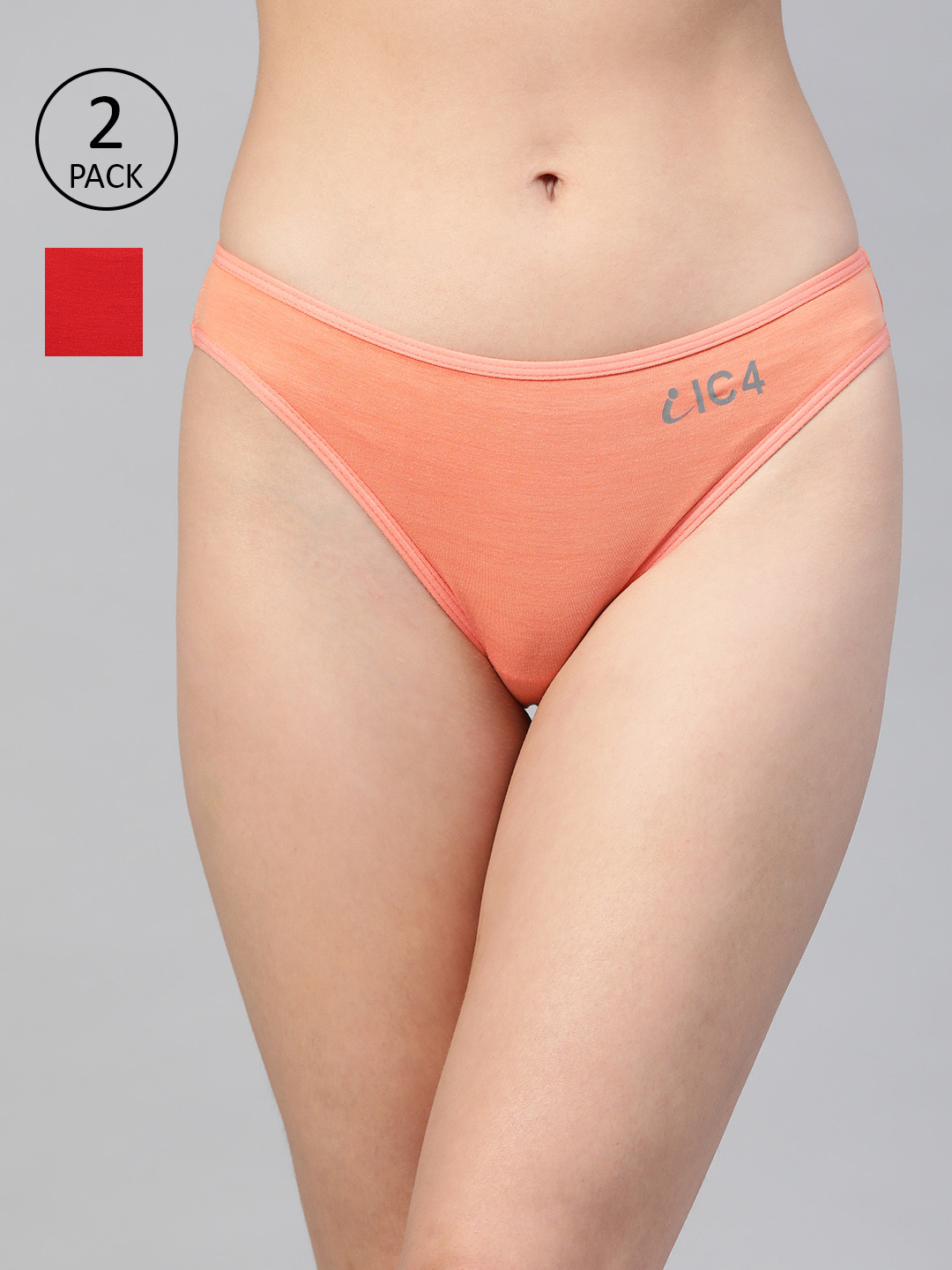IC4 Women Pack of 2 Solid Bikini Briefs 0R-O-1001P2
