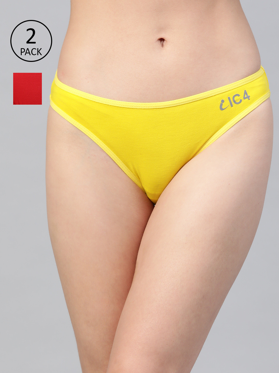 IC4 Women Pack of 2 Solid Bikini Briefs 0R-Y-1001P2