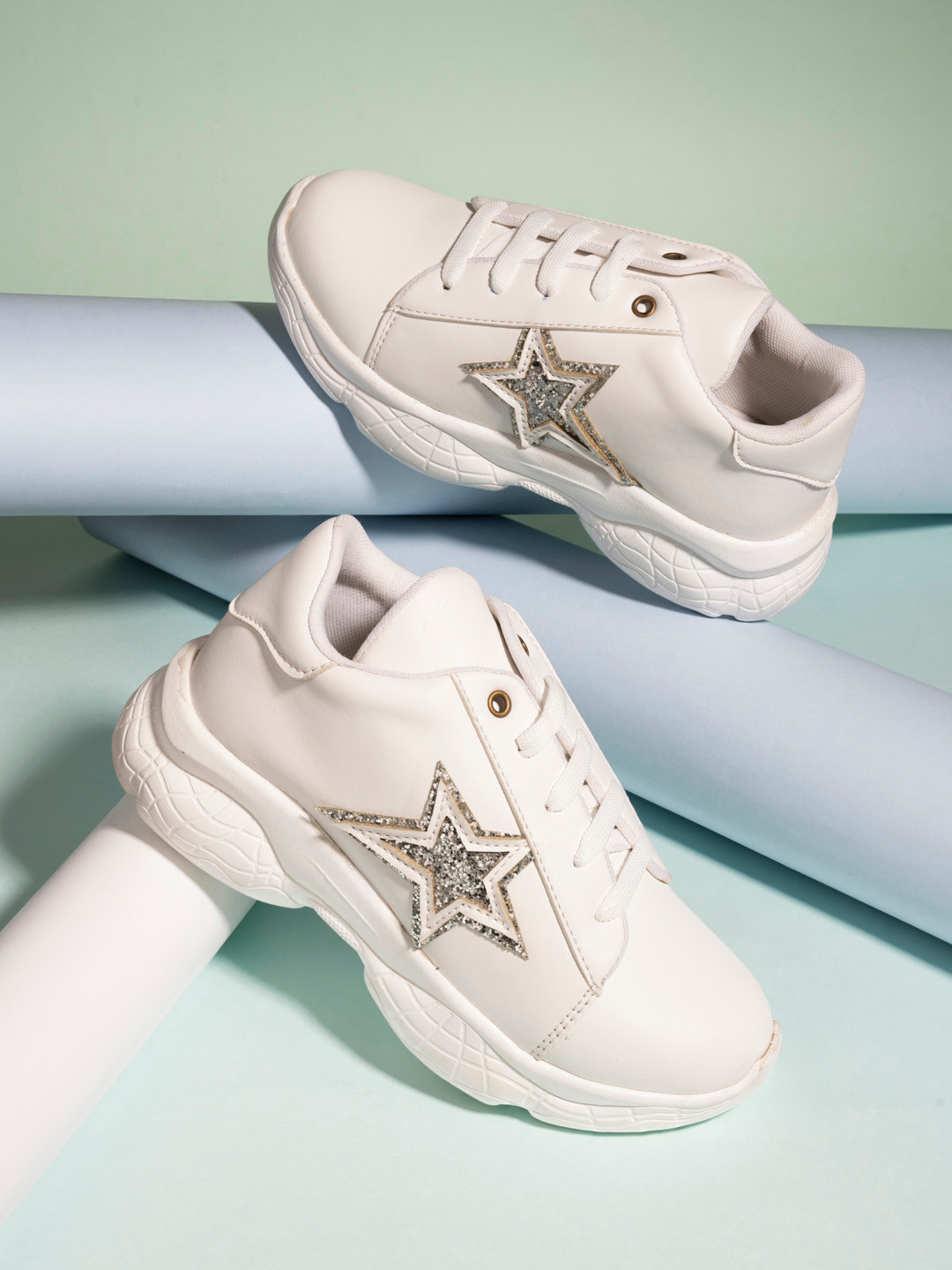 El Paso Women White Solid Sneakers