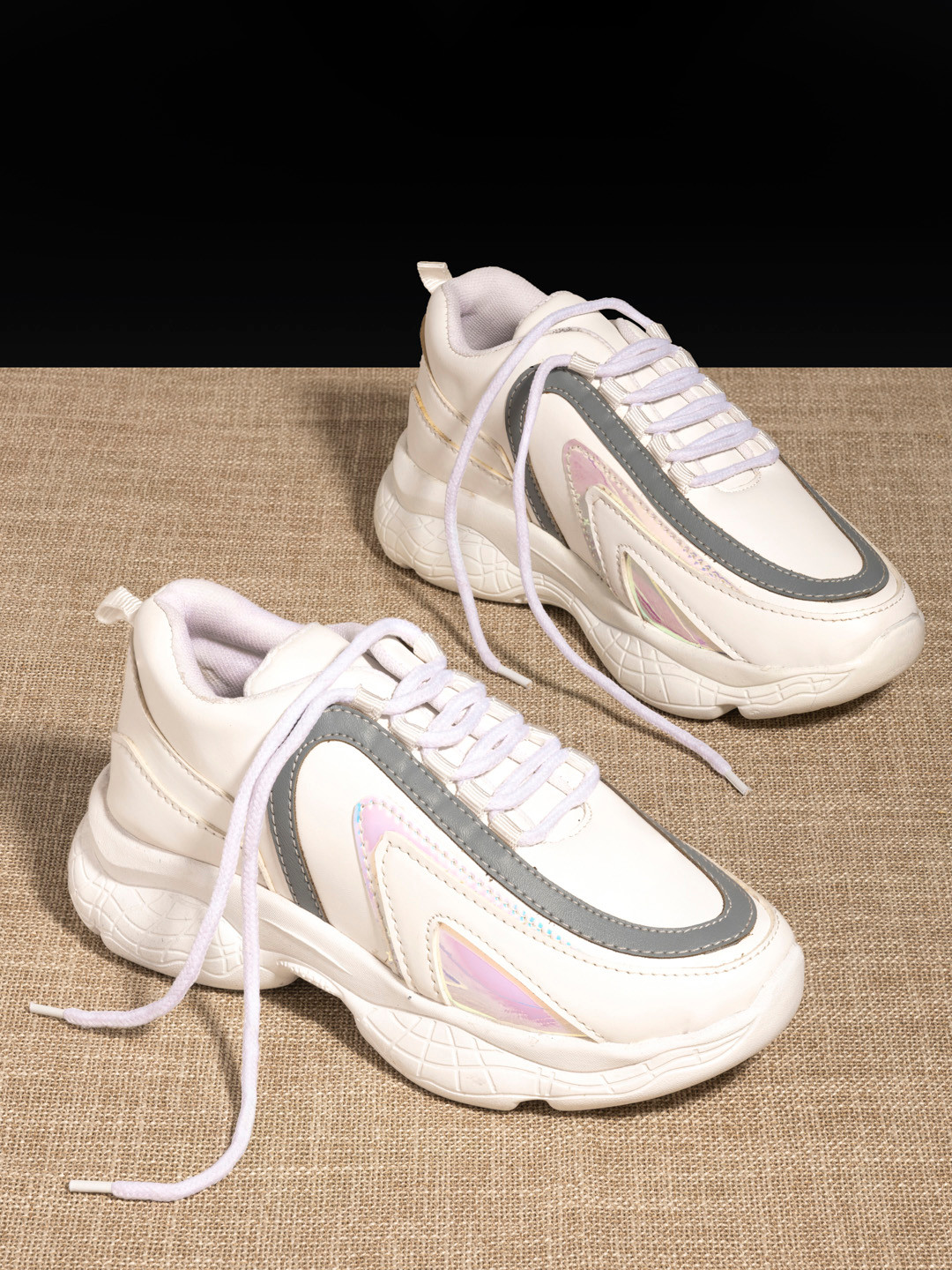 El Paso Women White Woven Design Synthetic Mid-Top Sneakers