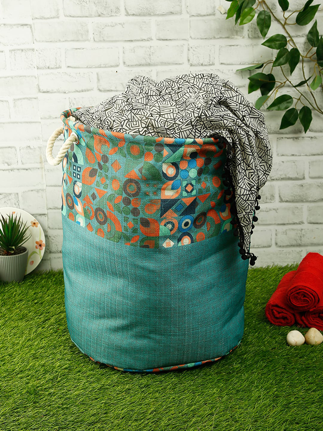 ROMEE Sea-Green & Orange Printed Waterproof Laundry Bag 50 L