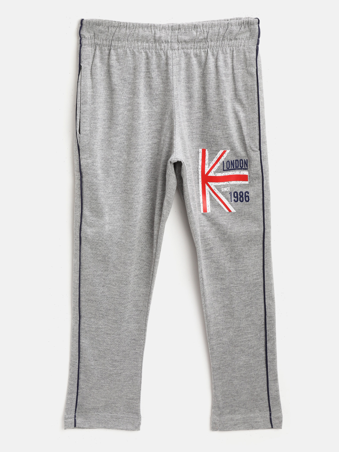 CHIMPRALA Kids Grey Melange Cotton Solid Antimicrobial Track Pants with Printed Detail