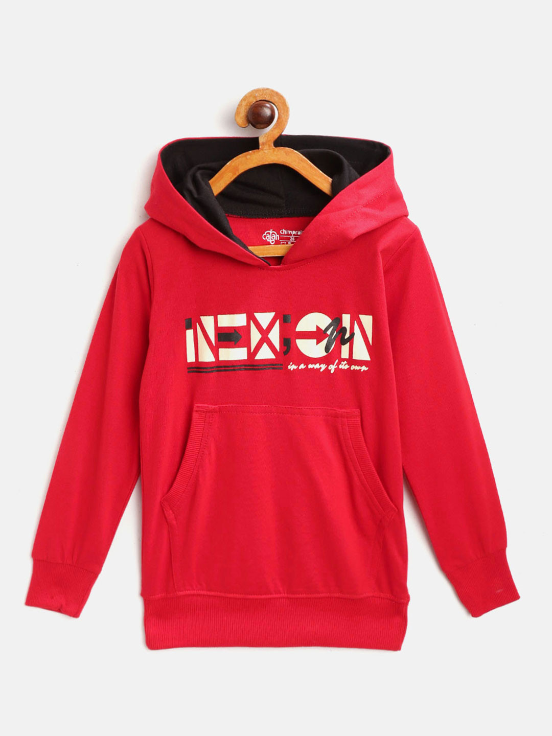 CHIMPRALA Kids Red & White Typography Print Cotton Hooded Antimicrobial Sweatshirt