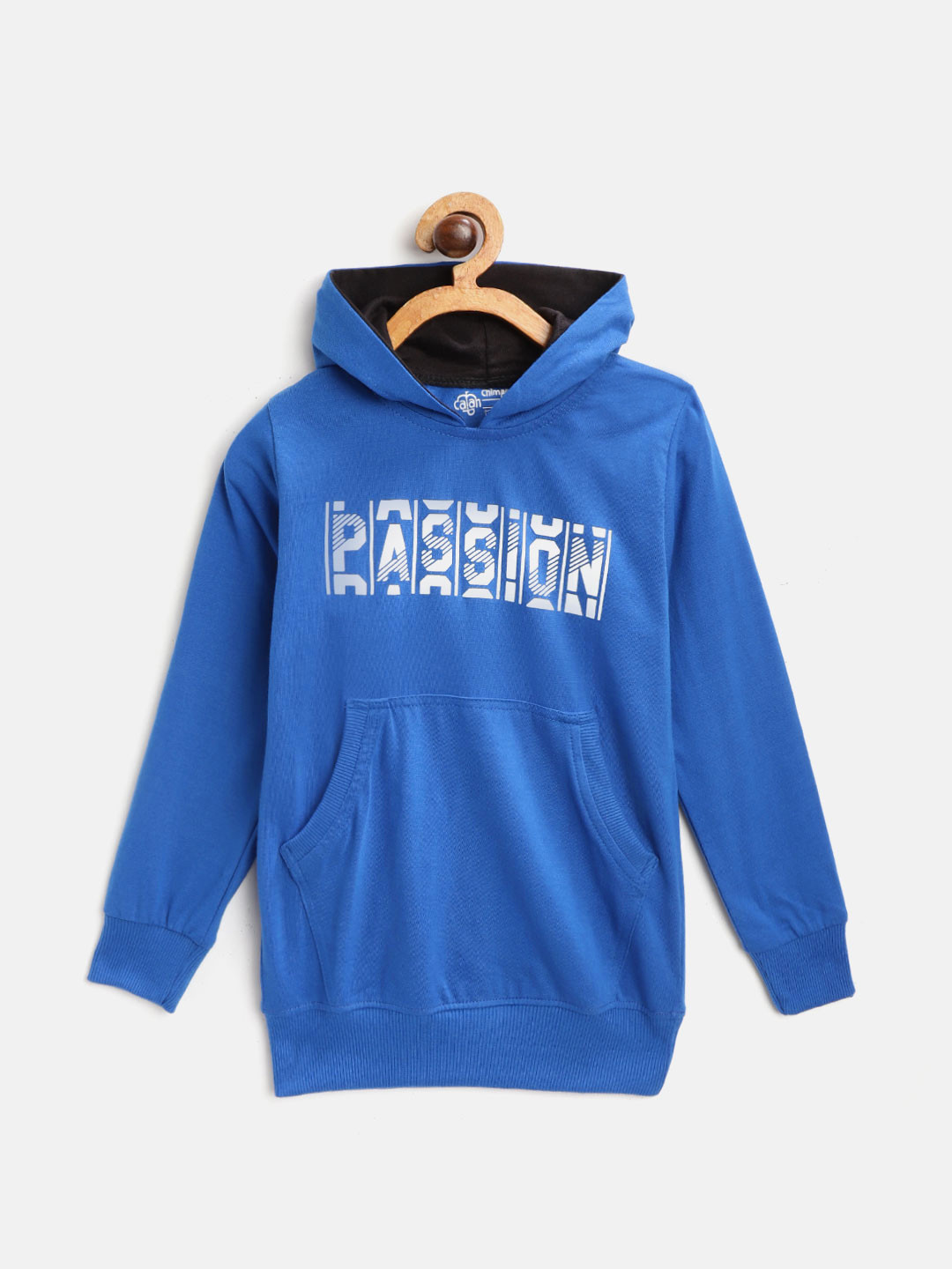 CHIMPRALA Kids Blue & White Typography Print Cotton Hooded Antimicrobial Sweatshirt