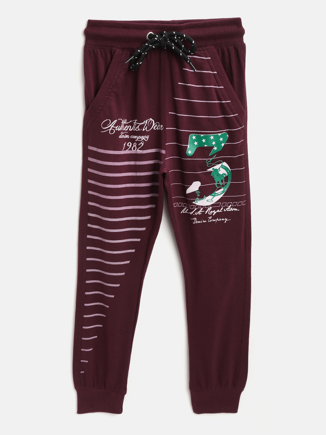 CHIMPRALA Kids Burgungy Cotton Printed Antimicrobial Joggers