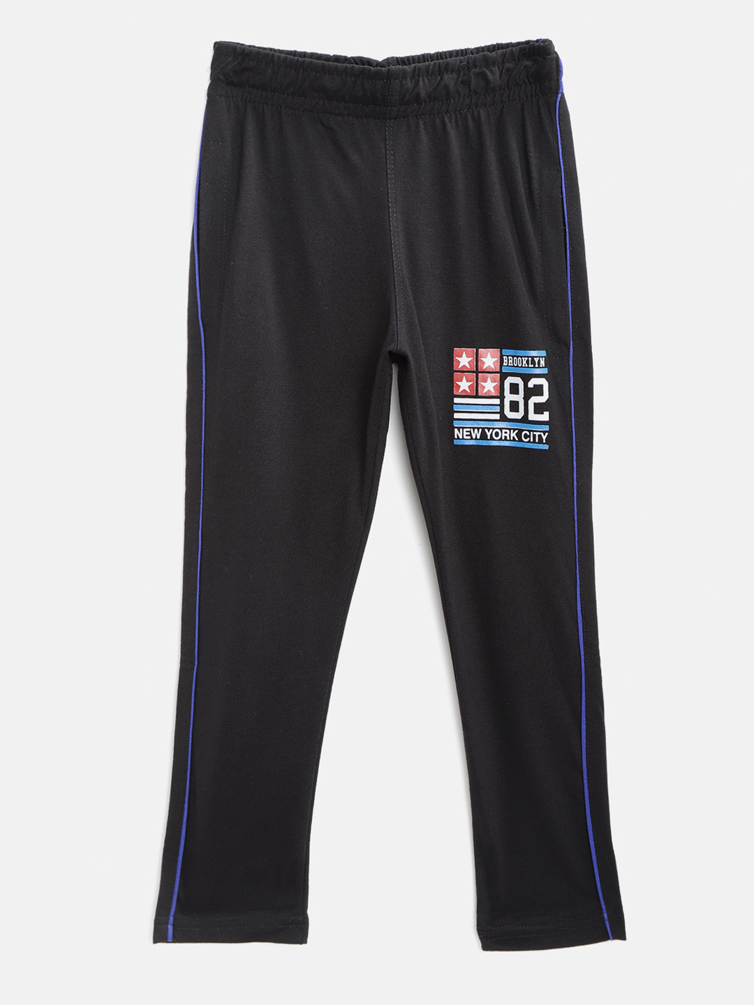 CHIMPRALA Kids Black & Blue Printed Detail Cotton Antimicrobial Track Pants