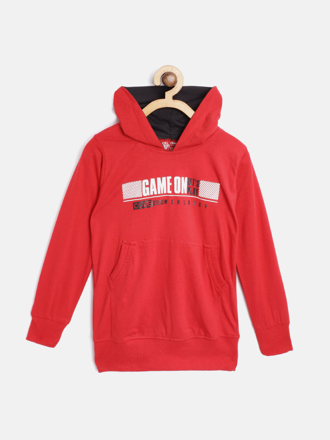 CHIMPRALA Kids Red & White Typography Print Antimicrobial Cotton Hooded Sweatshirt