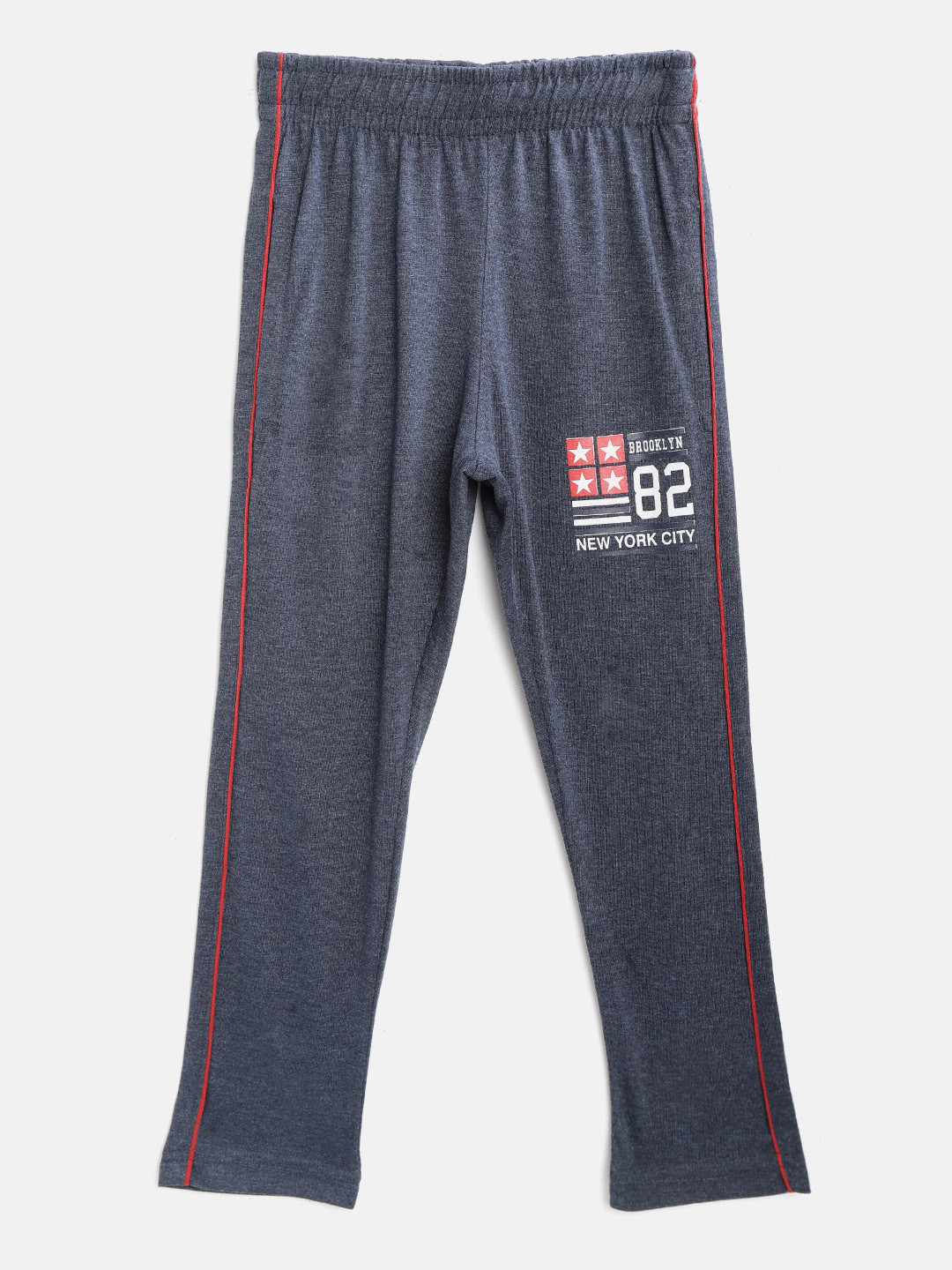 CHIMPRALA Kids Navy Blue Cotton Solid Antimicrobial Track Pants with Printed Detail