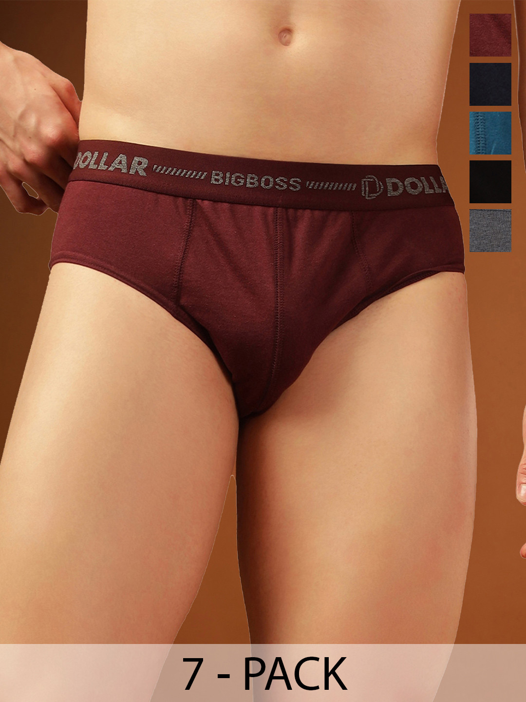 Dollar Bigboss Men Solid Pack of 7 Cotton Double Pouch Support Brief