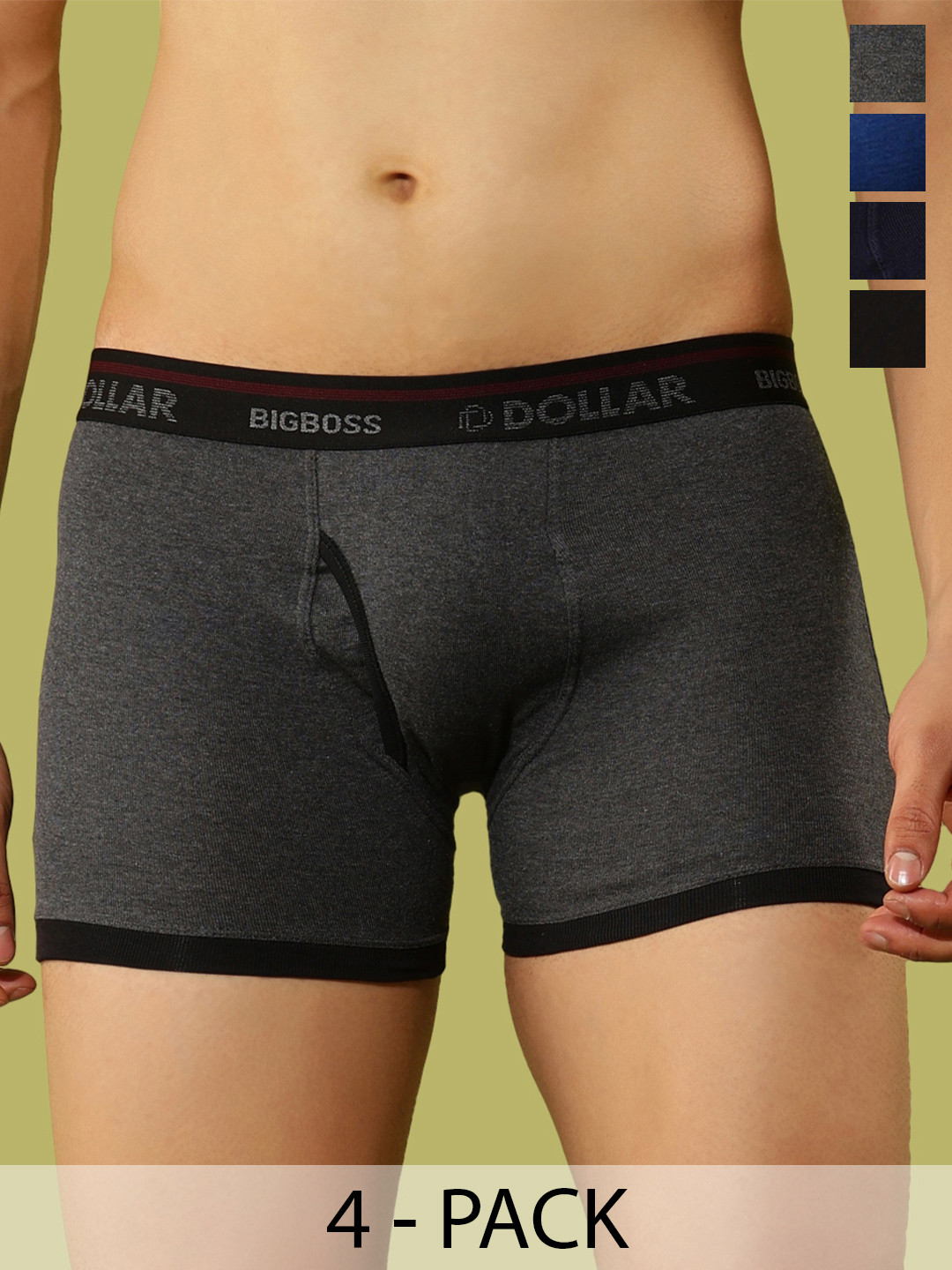Dollar Bigboss Men Solid Pack of 4 Contoured Pouch Support Trunk