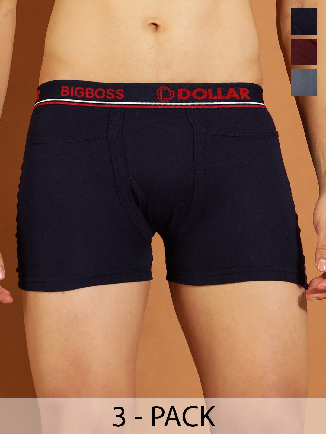 Dollar Bigboss Men Solid Pack of 3 Intrerlock Pocket Trunk