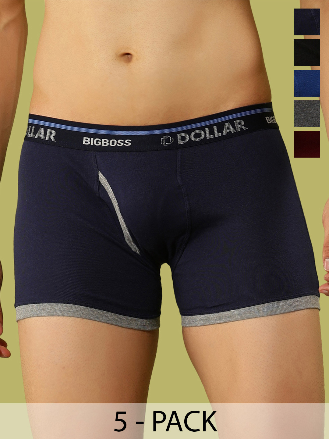 Dollar Bigboss Men Solid Pack of 5 Contoured Pouch Support Trunk