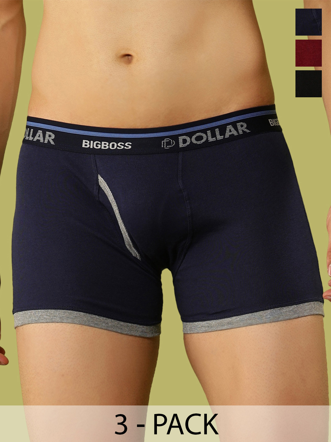 Dollar Bigboss Men Solid Pack of 3 Contoured Pouch Support Trunk