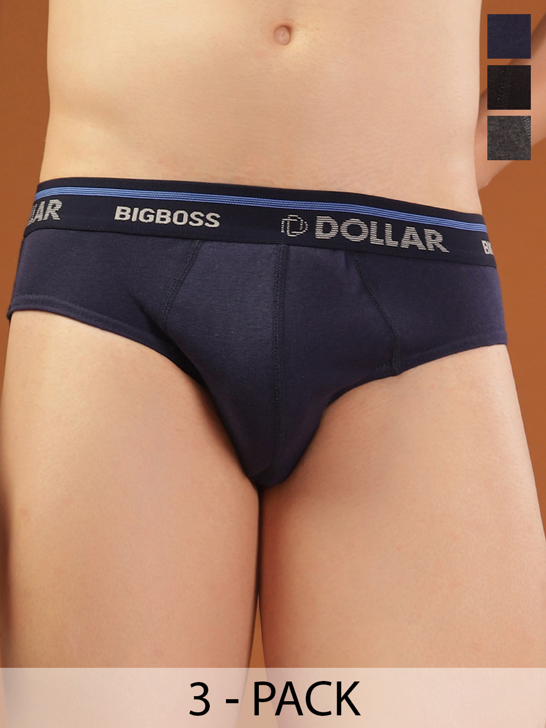 Dollar Bigboss Men Solid Pack of 3 Cotton Superior Snug Fit Brief