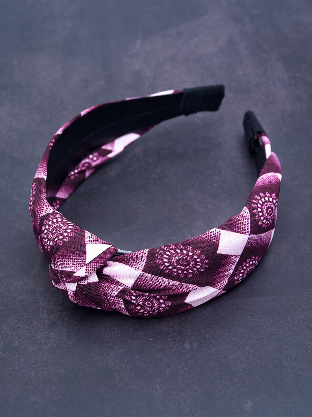 Golden Peacock Magenta-Pink & White Printed Knot Design Hairband