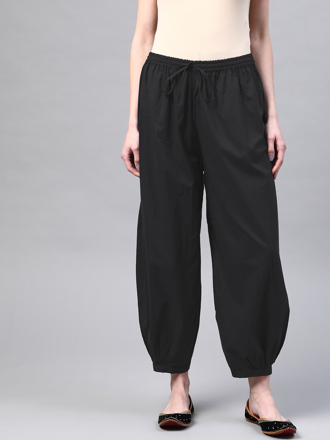 Laado - Pamper Yourself Women Black Solid Pure Cotton Cropped Afghan Sustainable Salwar