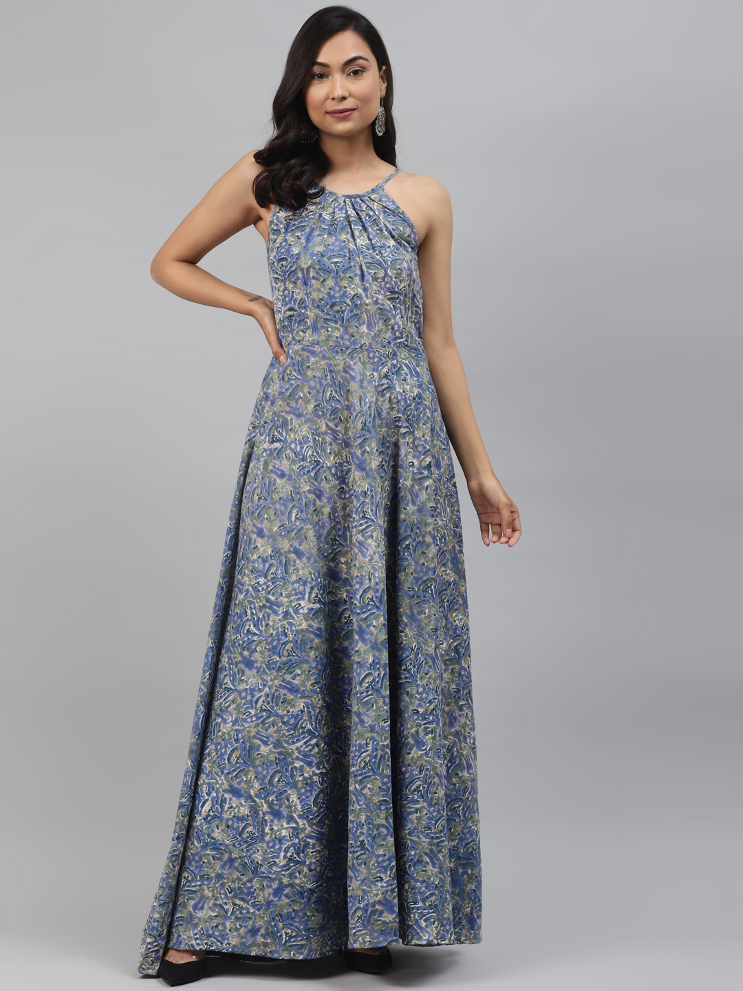 Rangpur Women Blue & Green Printed Handcrafted Maxi Dress