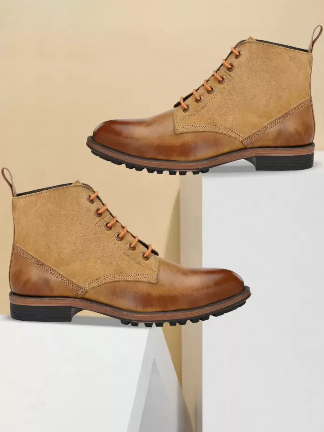 Big Fox Men Tan Brown Solid Synthetic Mid-Top Flat Boots