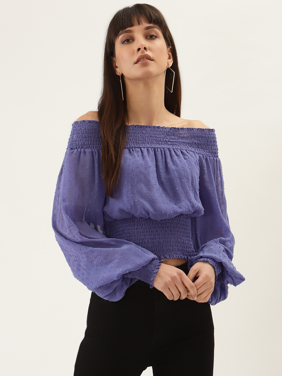QUIERO Women Purple Dobby Bardot Top