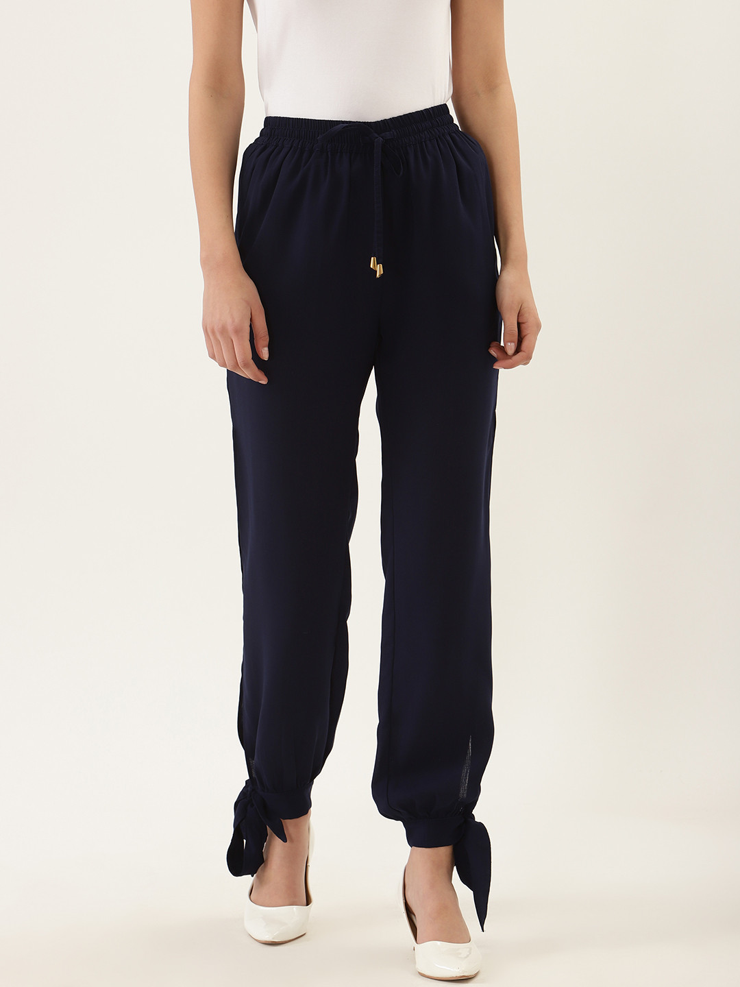 QUIERO Women Navy Blue Regular Fit Solid Joggers with Side Slits
