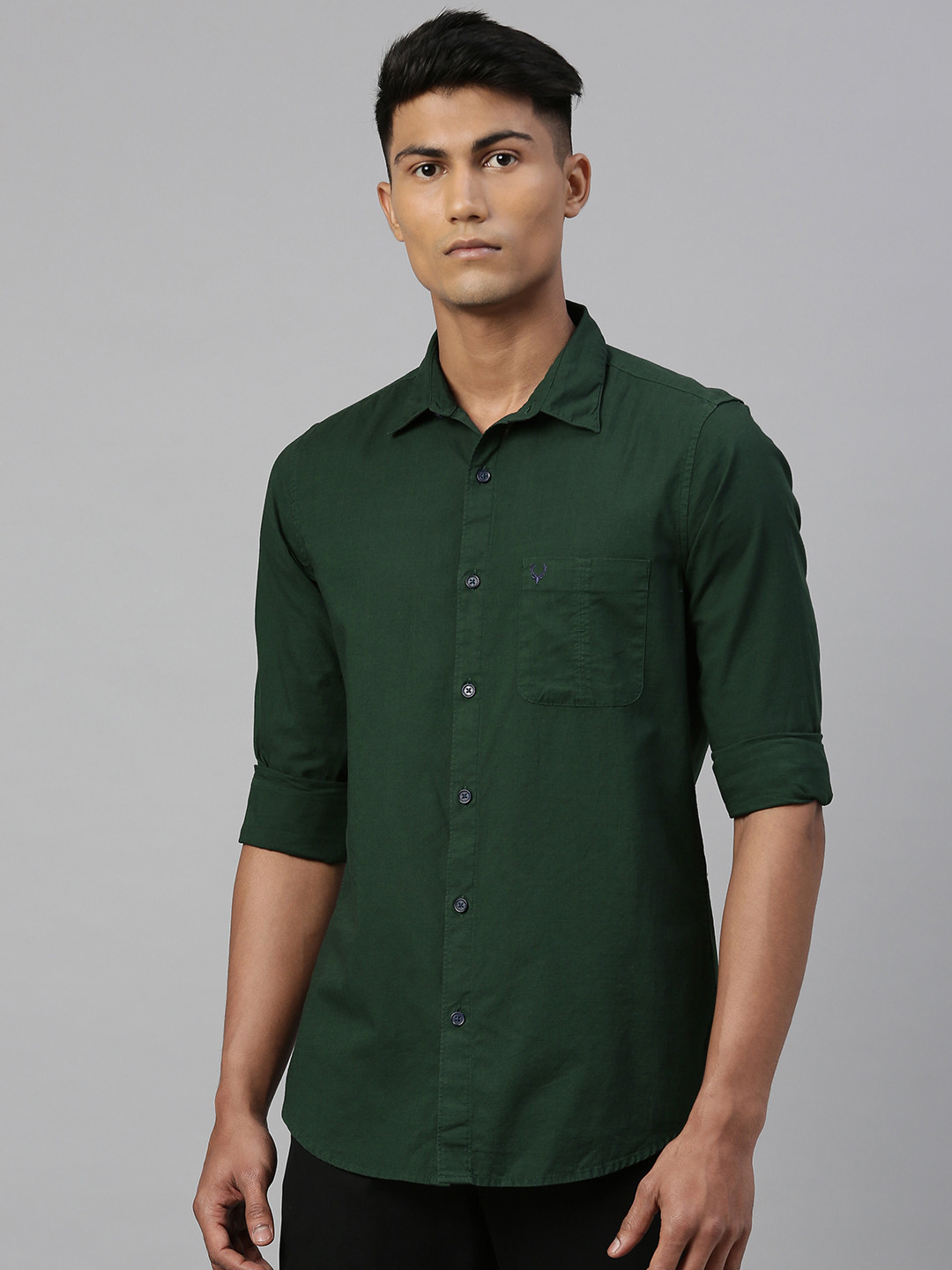 Allen Solly Men Olive Green Slim Fit Solid Casual Shirt