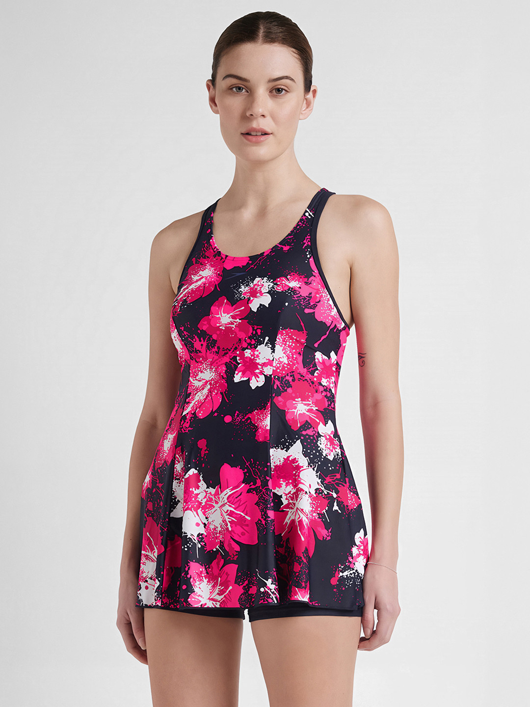 Speedo Black & Pink Printed Swimwear 808876P786