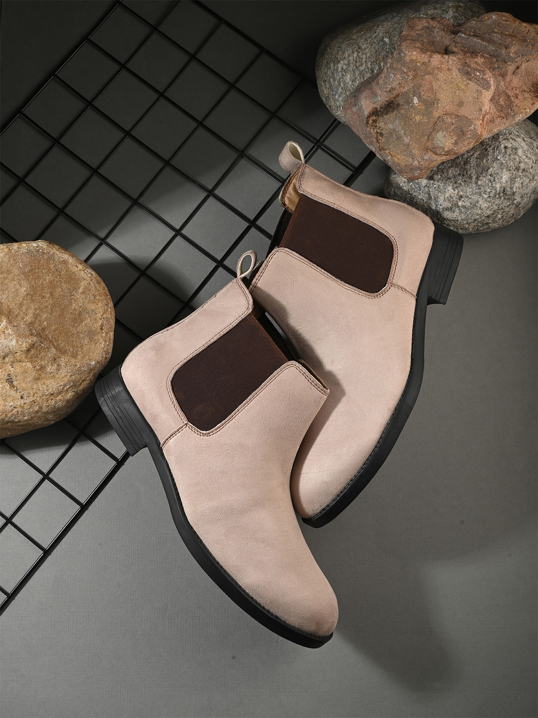 Hirels Men Beige Suede Slip-On Sneakers