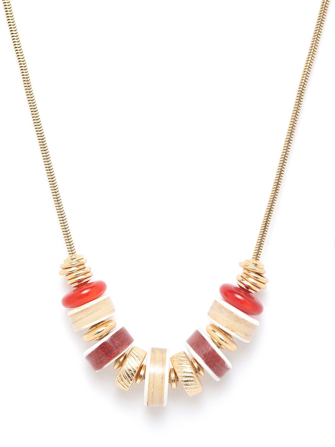 RICHEERA Gold-Toned & Red Rose Gold-Plated Beaded Necklace