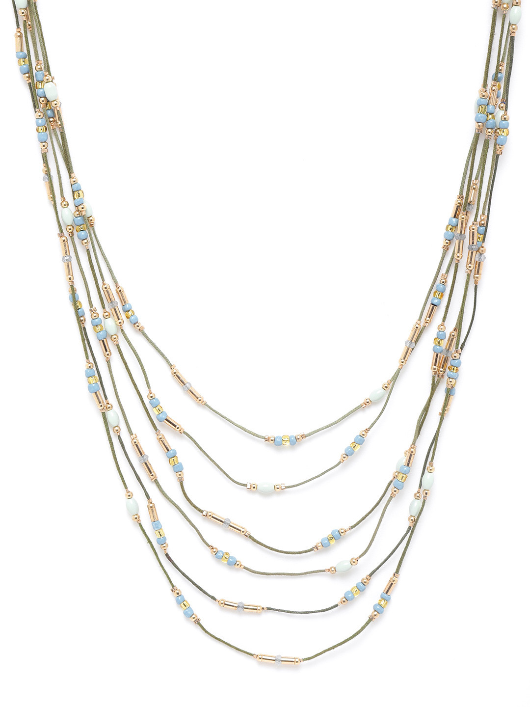 RICHEERA Women Blue & Olive Green Gold-Plated Beaded Layered Necklace