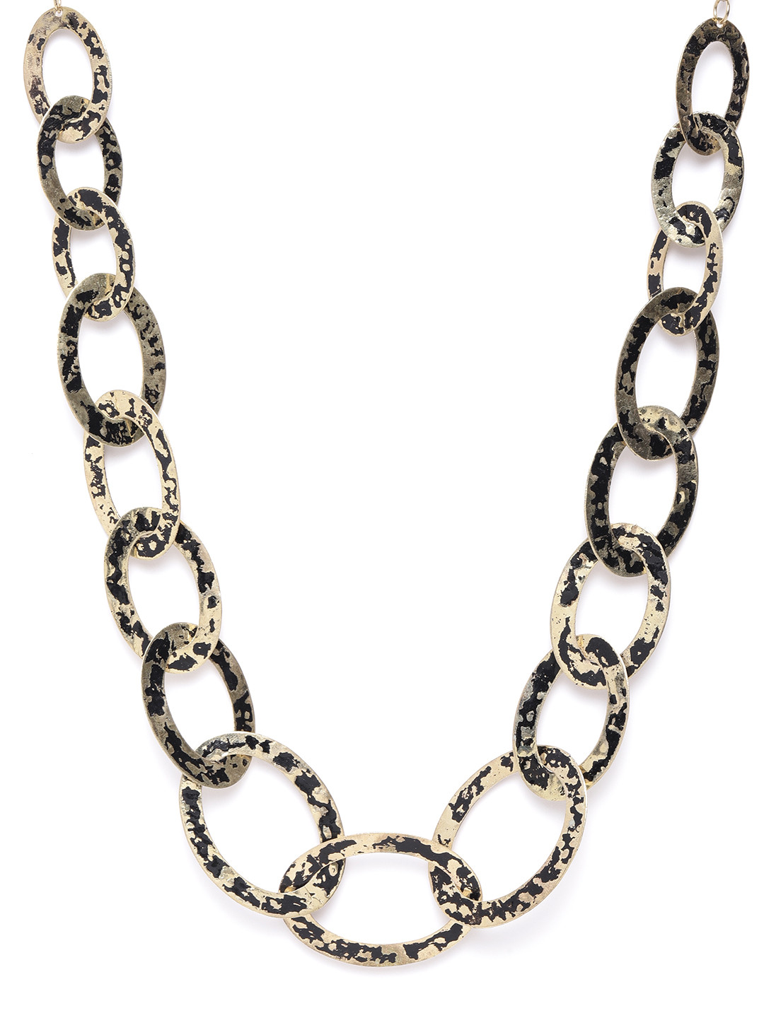 RICHEERA Black Gold-Plated Textured Statement Link Necklace