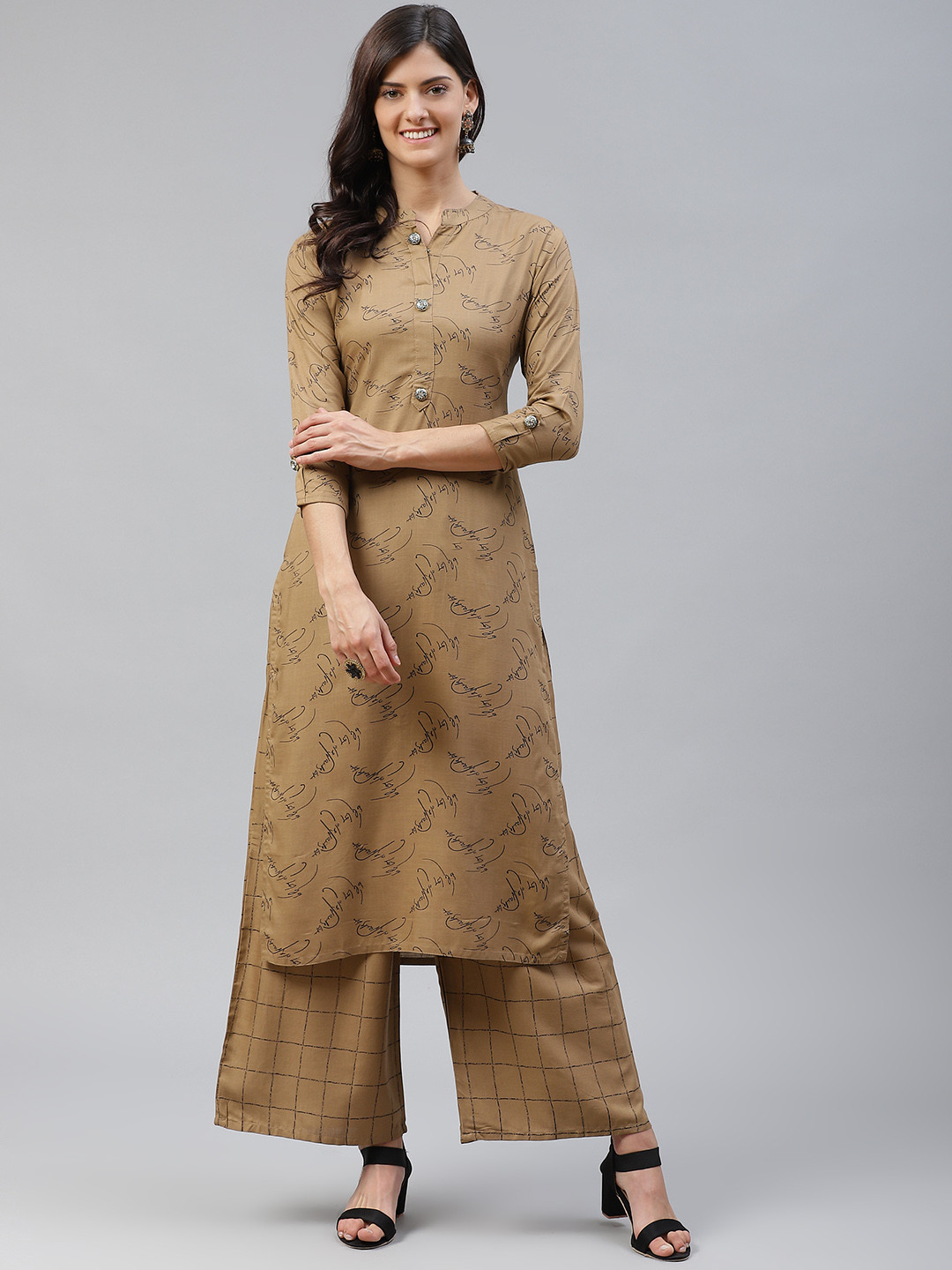 HIGHLIGHT FASHION EXPORT Women Brown & Black Printed Kurta with Palazzos