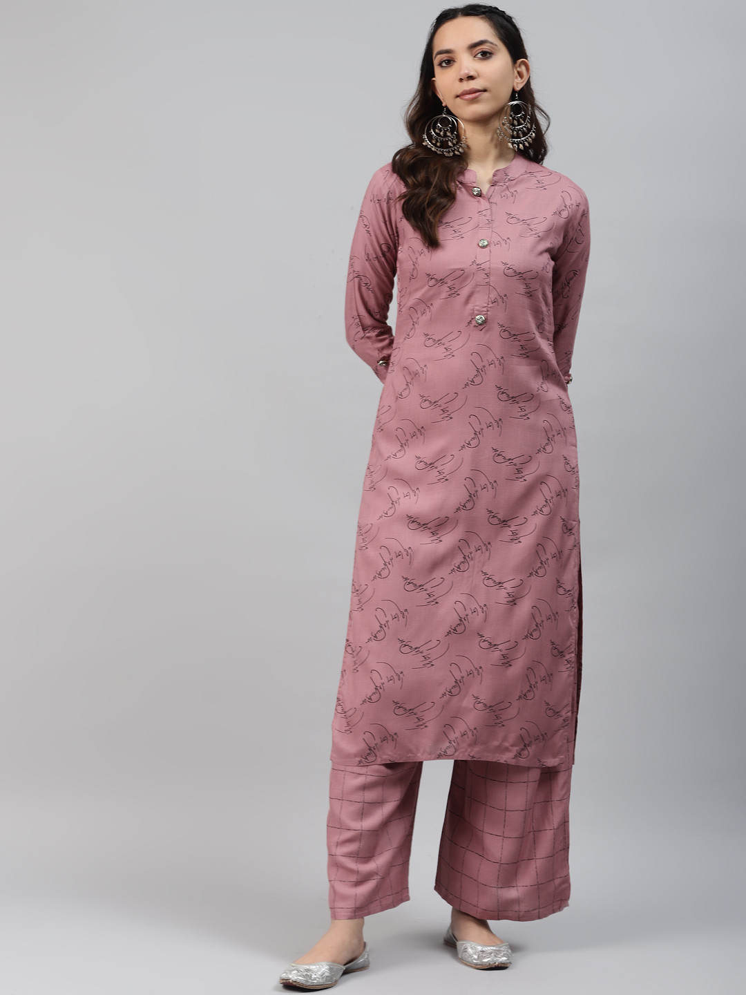 HIGHLIGHT FASHION EXPORT Women Mauve & Black Printed Kurta with Palazzos