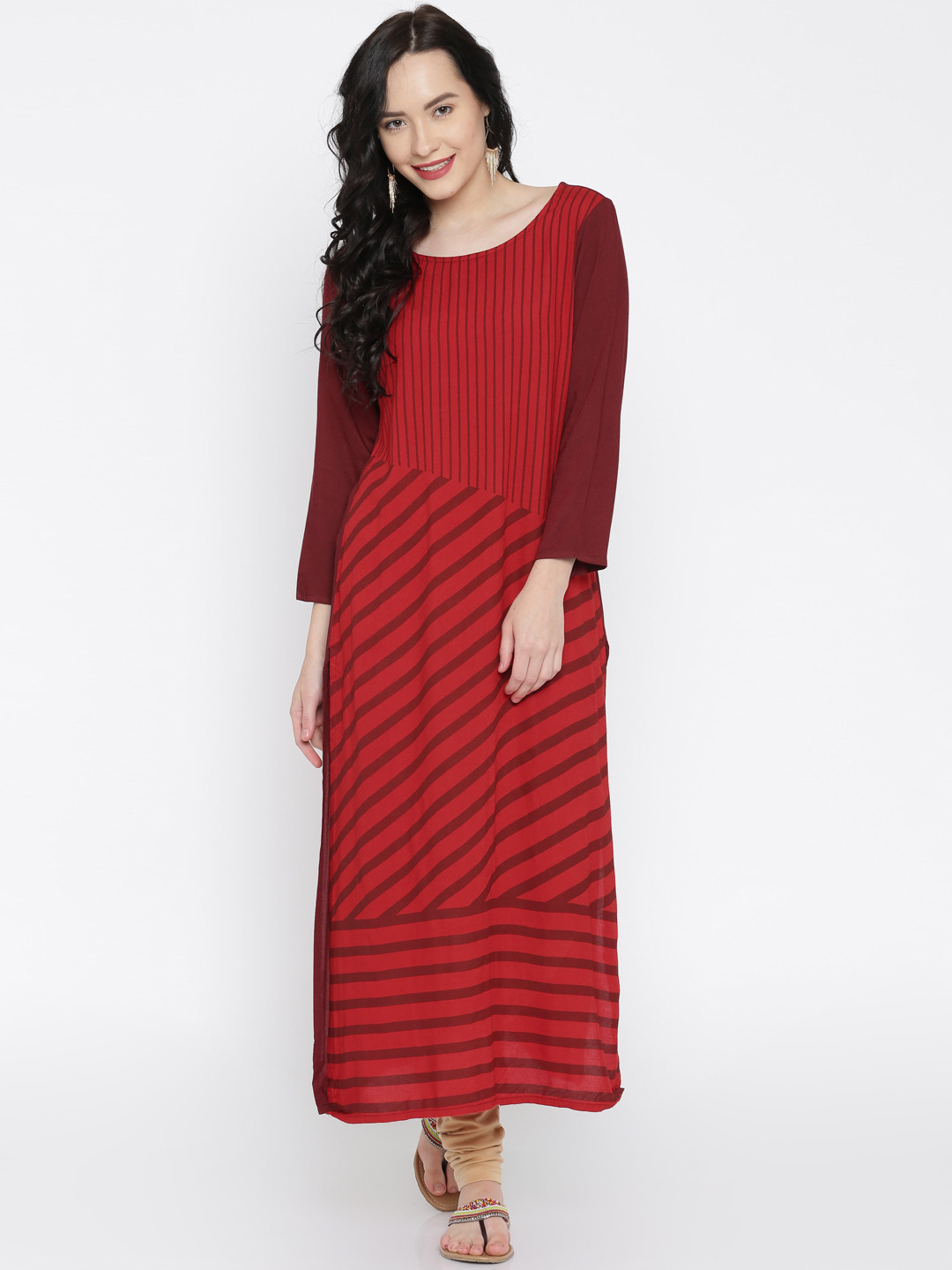 Vishudh Red Striped Kurta