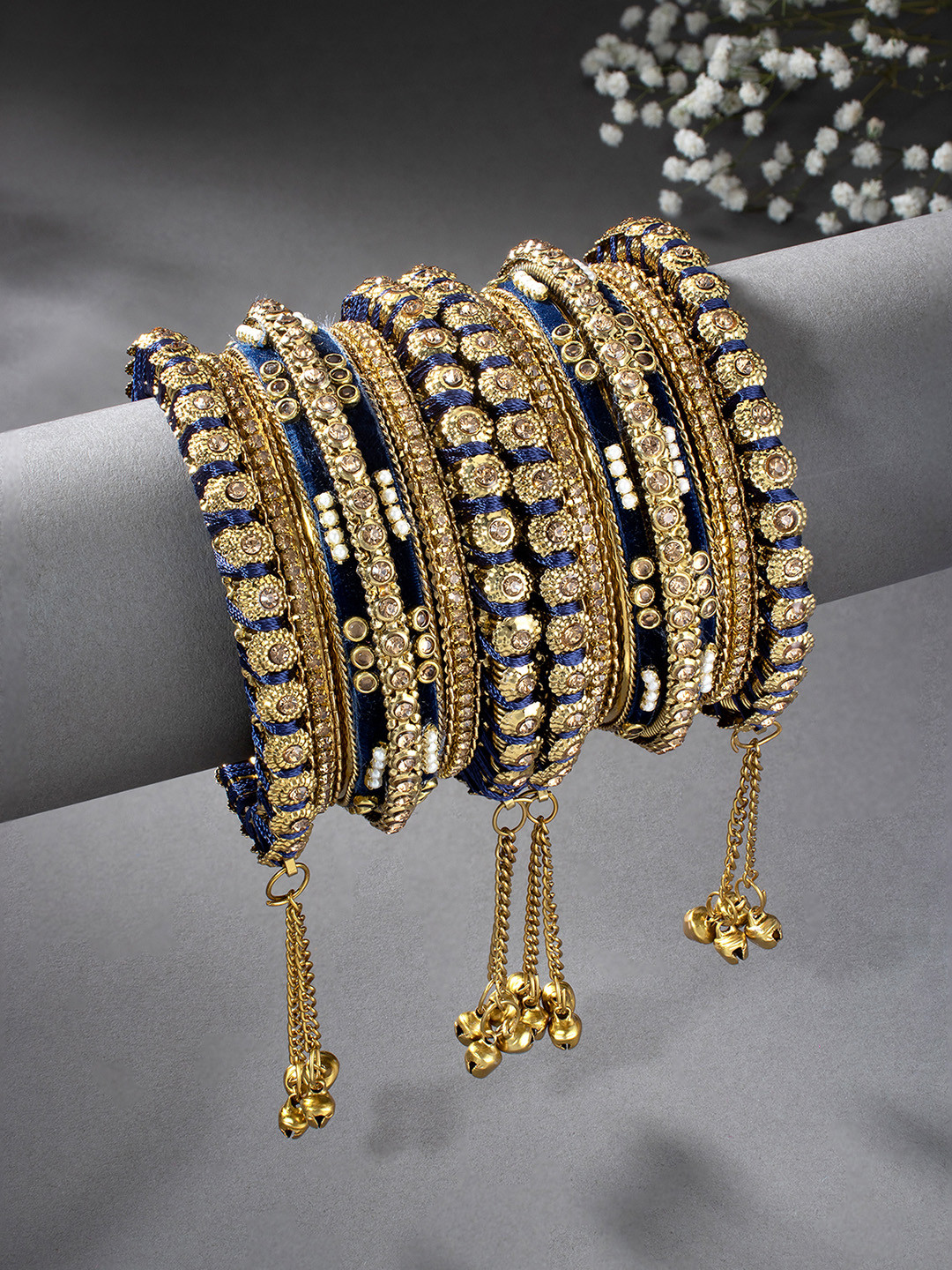 Peora Women Gold Plated & Blue Embellished Handcrafted Chura Bangle Set