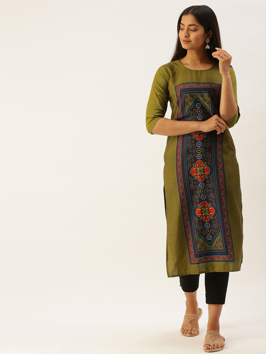 7Threads Women Green & Blue Ethnic Motifs Print Kurta