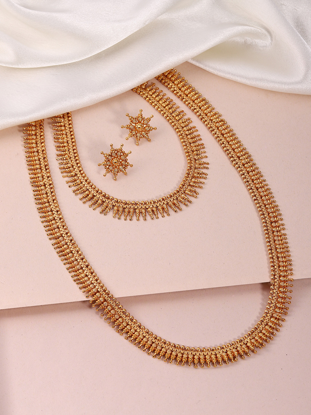 Peora Gold-Plated Maharani Haar Handcrafted Earrings with 2 Necklaces Jewellery Set