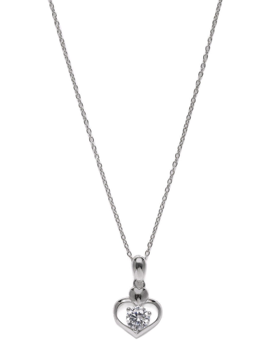 GIVA 925 Sterling Silver Rhodium Plated Zircon Dual Heart Pendant with Link Chain
