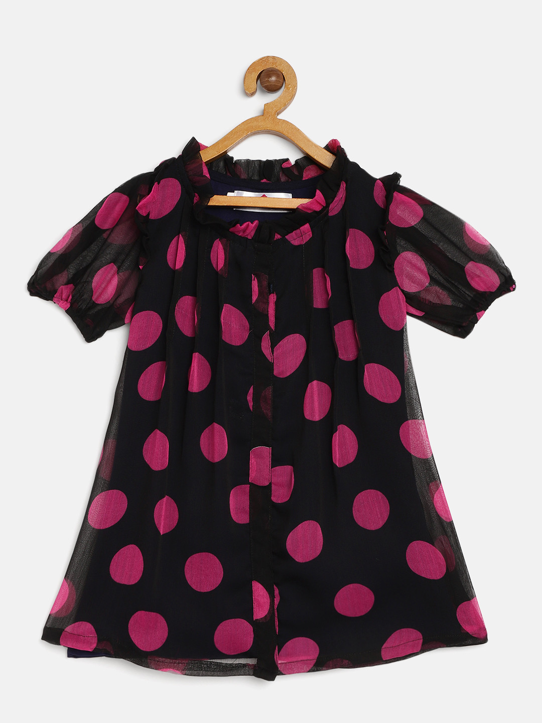 MANY FROCKS & Girls Black And Pink Printed A-Line Dress