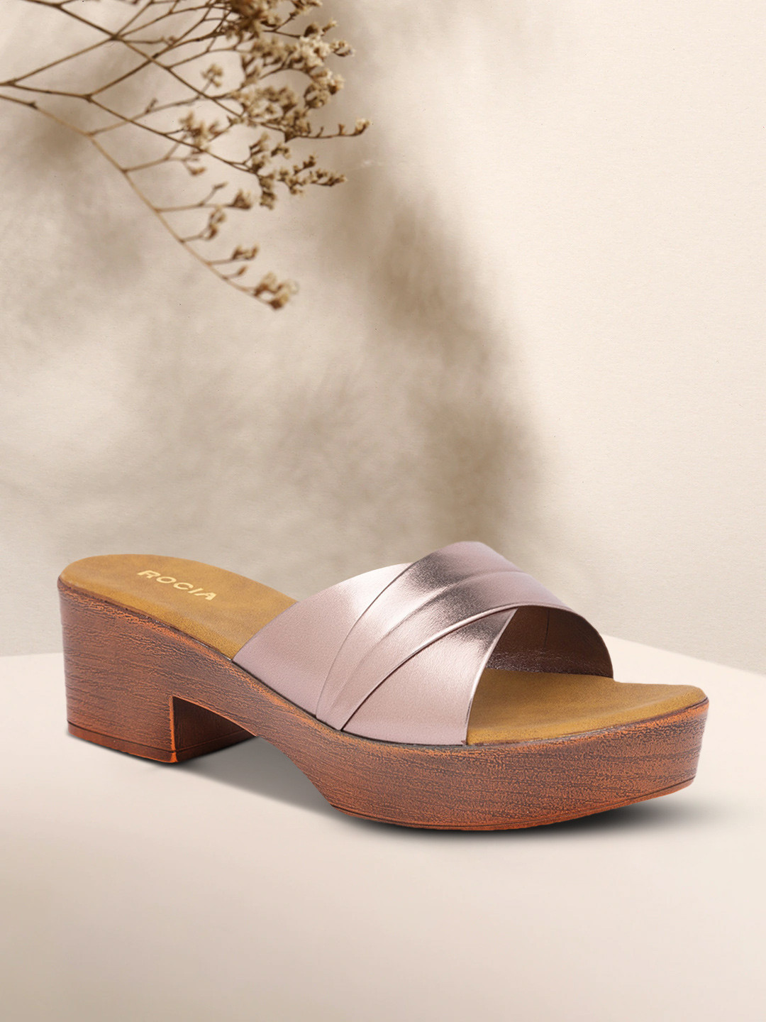 Rocia Women Gunmetal-Toned Textured Block Heels