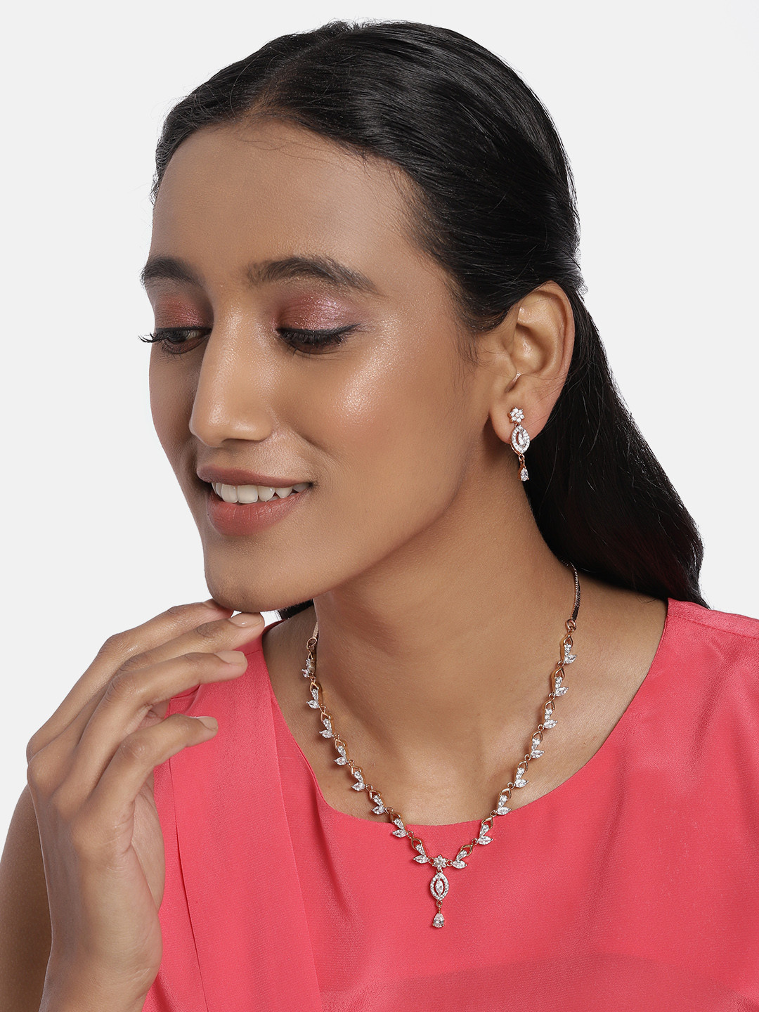 AccessHer Rose Gold-Plated AD-Studded Handcrafted Jewellery Set