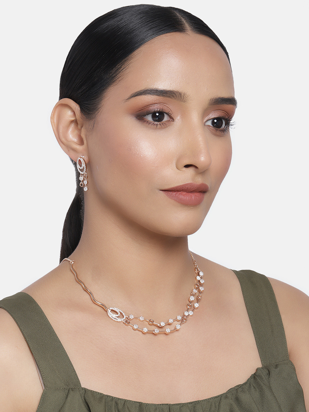 AccessHer Gold-Plated CZ & AD Studded Handcrafted Jewellery Set