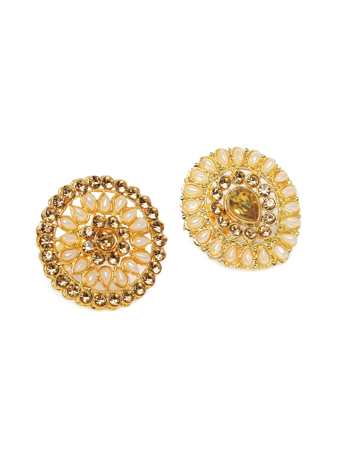 Kord Store Set of 2 Gold Plated Studded Adjustable Finger Rings