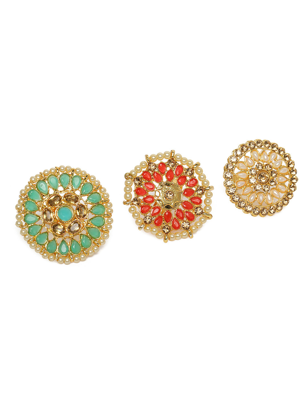 Kord Store Set of 3 Gold Plated Studded Adjustable Finger Rings